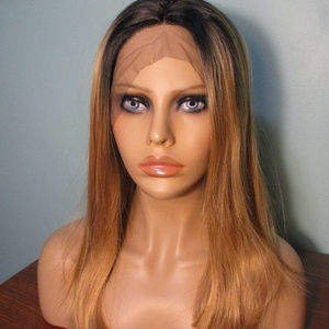 18" golden BLONDE with black roots lace front WIG